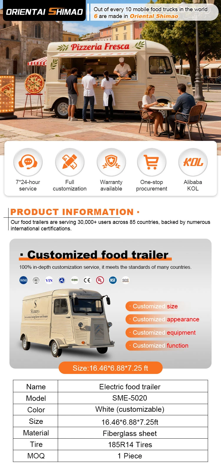 5.02m Beige Vintage-Style Pizza Food Trailer