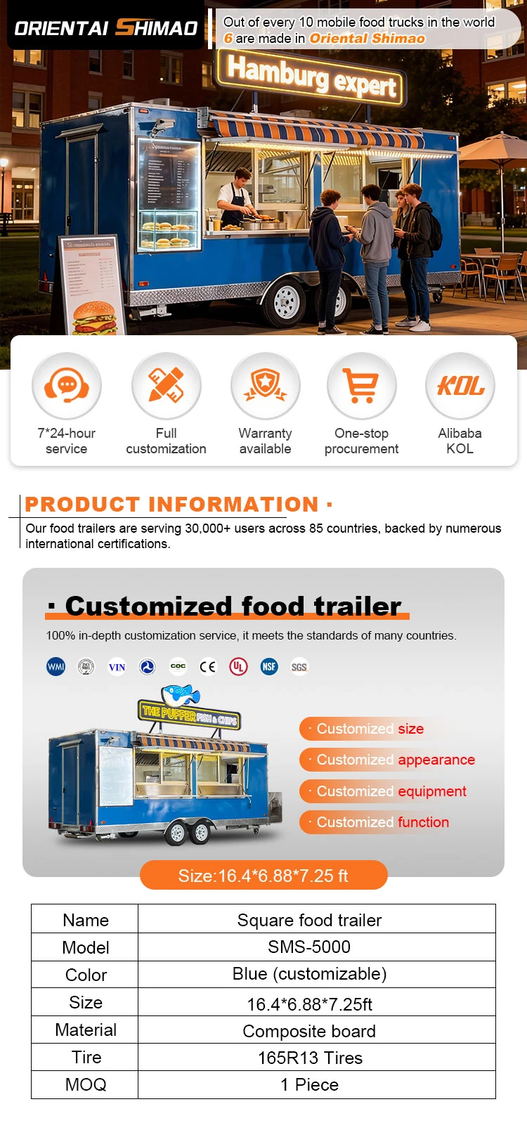 5m Blue Fish and Chips Food Trailer