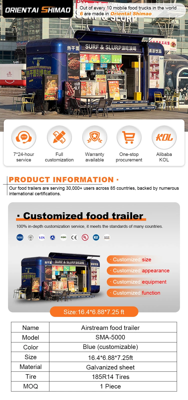 5m Blue Wheeled Beverage and Ice Cream Kiosk