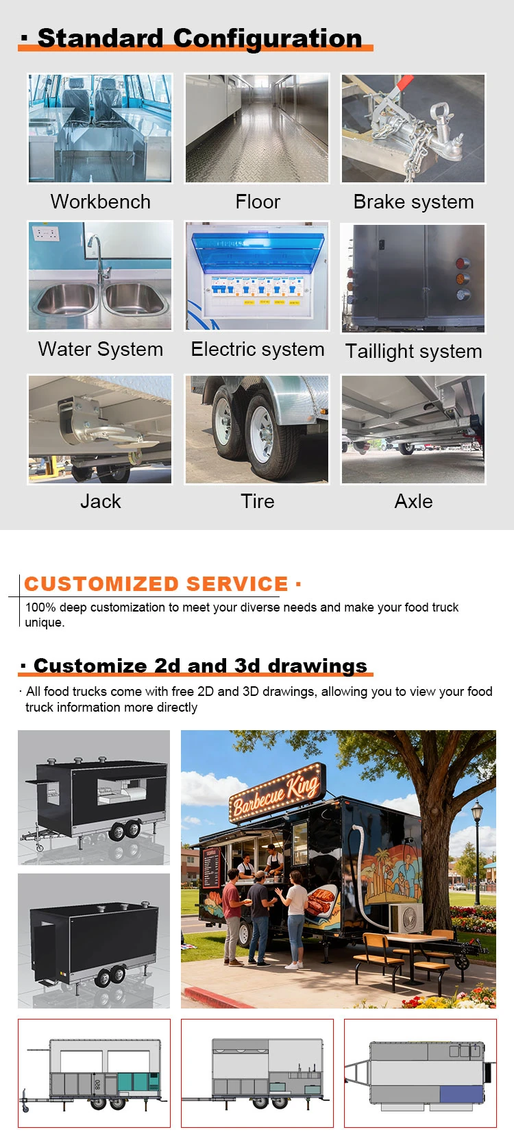5.7m Black Aluminum Steak Food Trailer