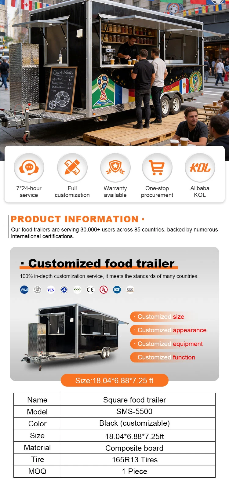 5.5m Black Square Breakfast Food Trailer
