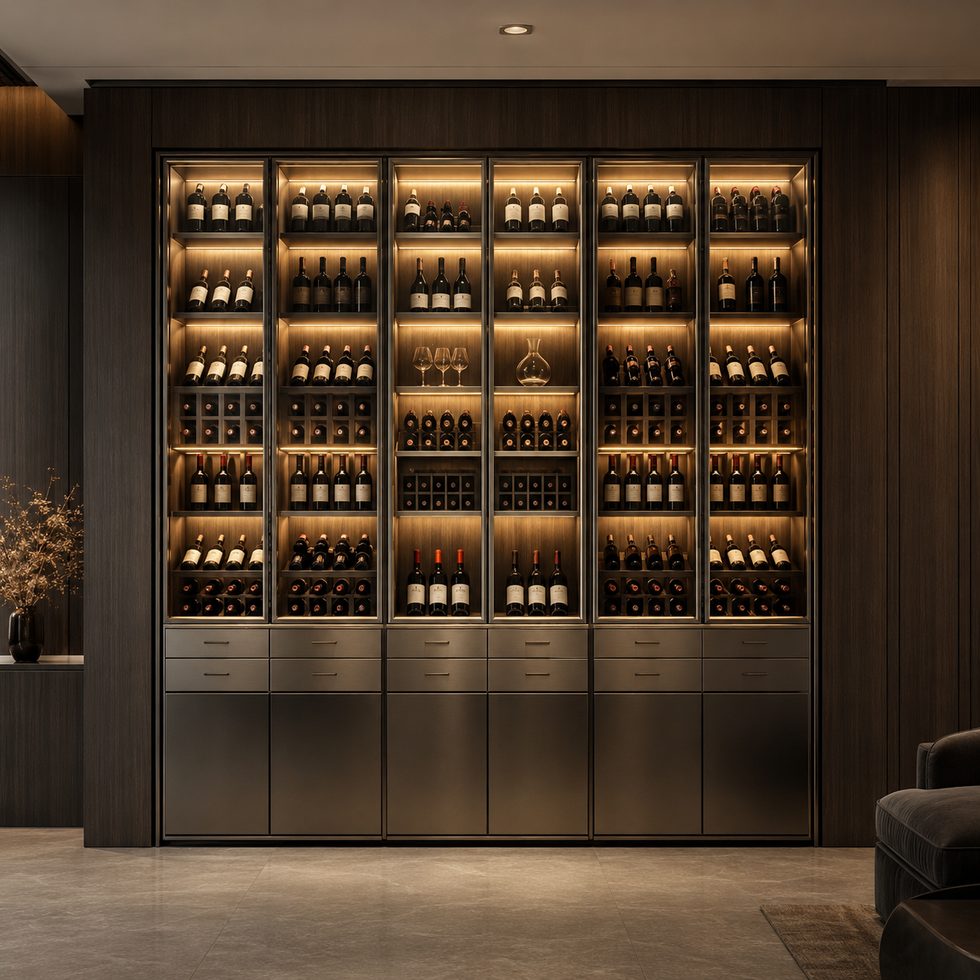 Dark Wood Glass Display TV Cabinet with Warm LED Shelving