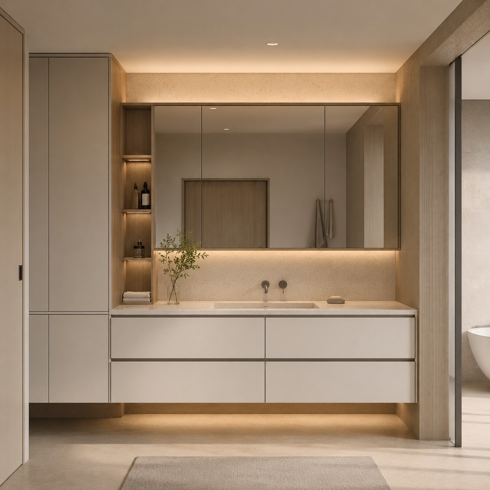 Floating Bathroom Vanity with Mirror and Tall Storage