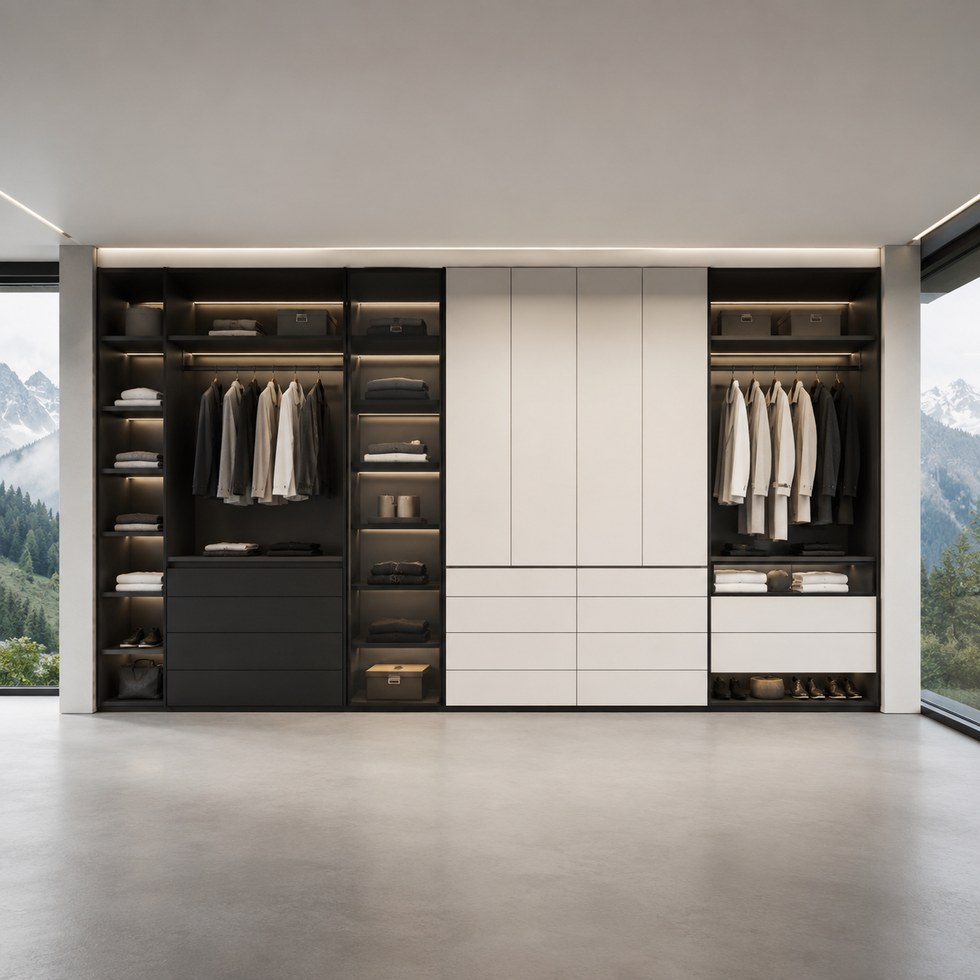 Modern Light Beige and Dark Open Walk-In Closet Wardrobe
