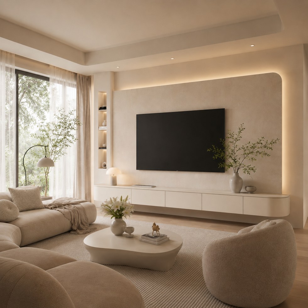 Custom TV Wall Panel Cabinet for Villa Apartment Project 002