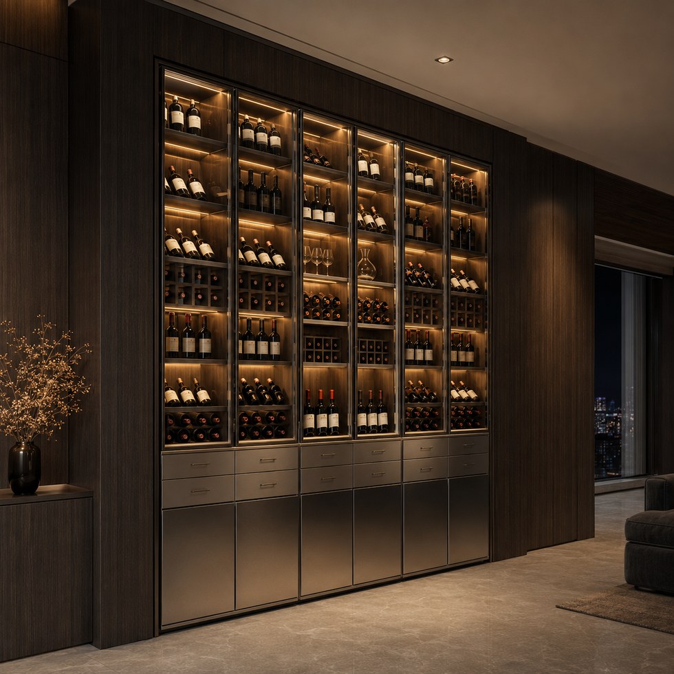 Dark Wood Glass Display TV Cabinet with Warm LED Shelving