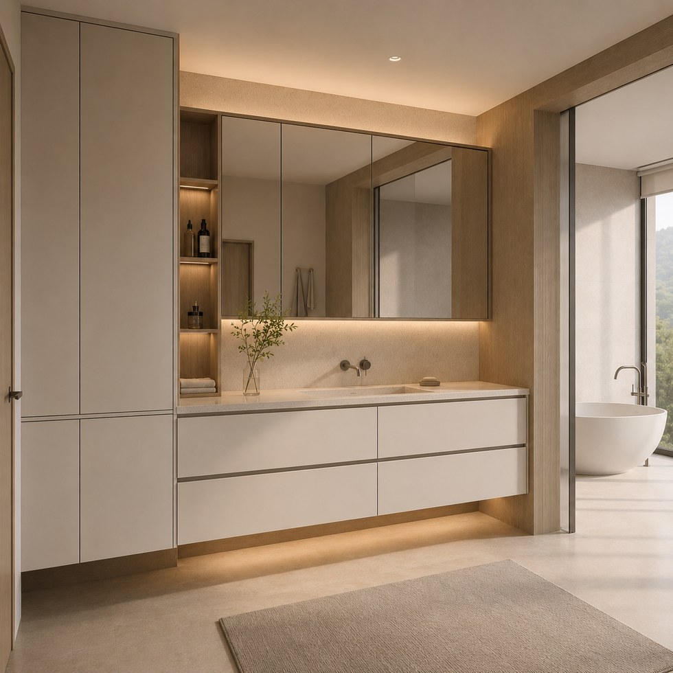 Modern Warm Beige Floating Bathroom Vanity with Mirror Storage