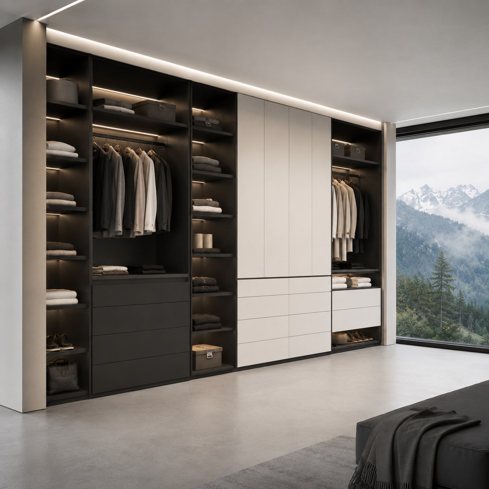Modern Light Beige and Dark Open Walk-In Closet Wardrobe