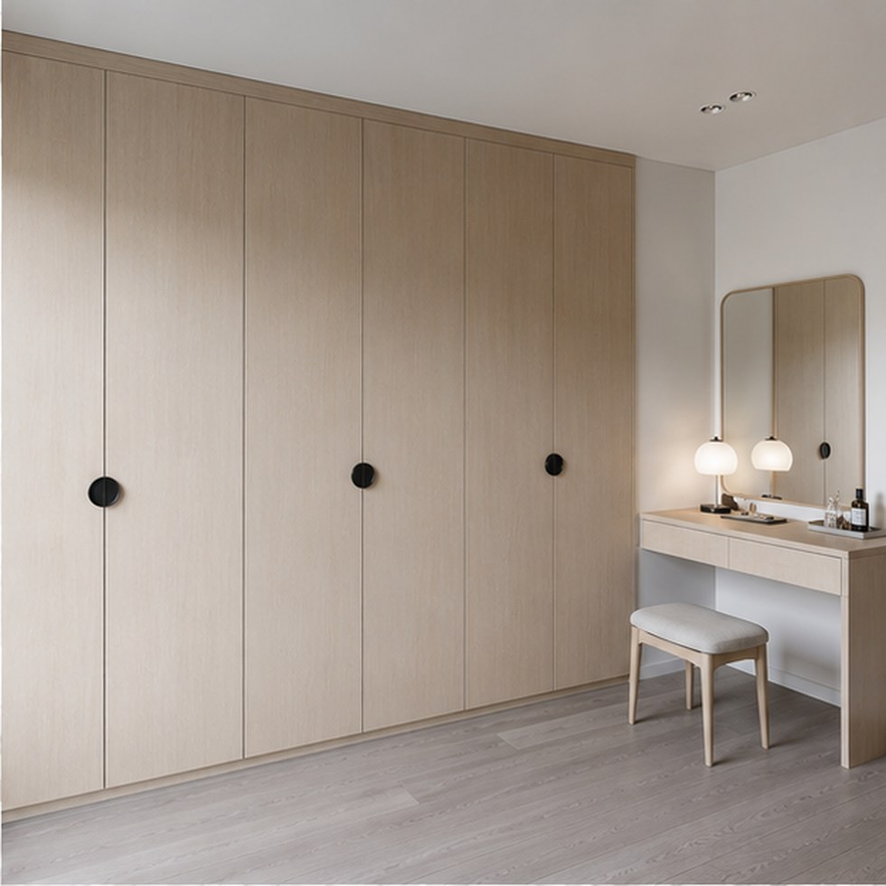Light Wood-Look Bedroom Wardrobe with Vanity Nook