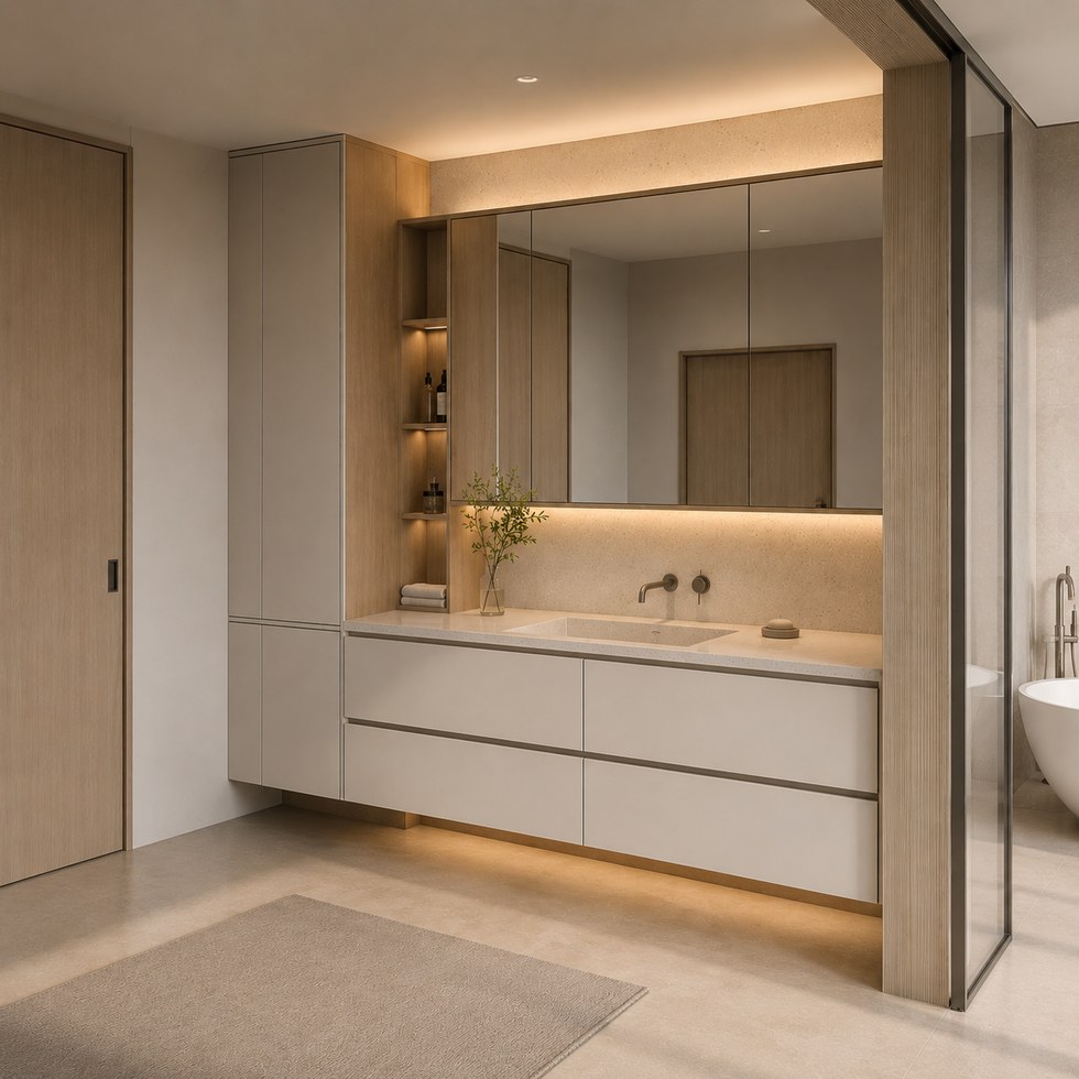 Modern Warm Beige Floating Bathroom Vanity with Mirror Storage