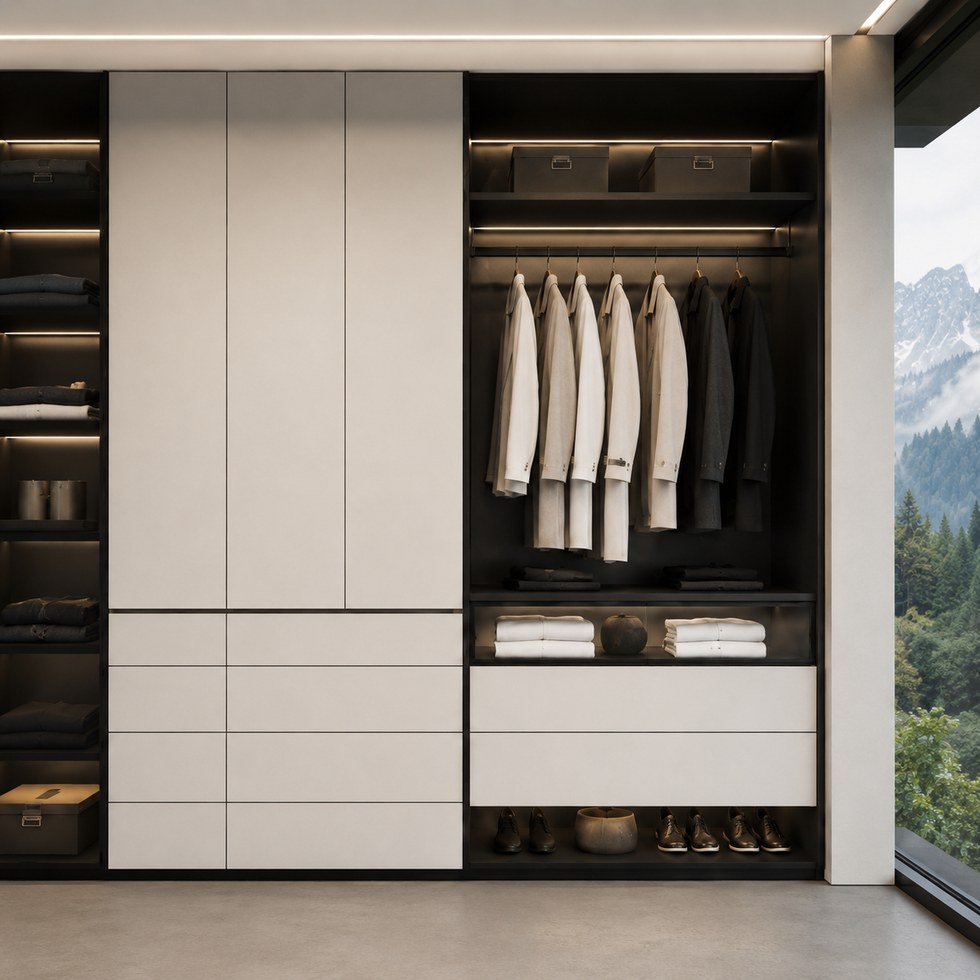 Modern Light Beige and Dark Open Walk-In Closet Wardrobe