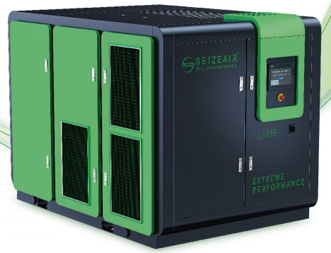 Enclosed SEIZE AIR compressor shown in the two-stage catalogue.