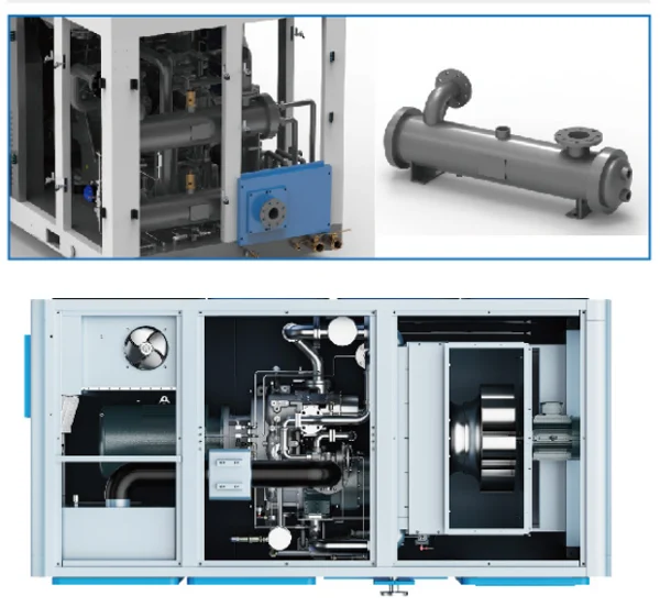 Water-cooled and air-cooled heat exchanger illustrations