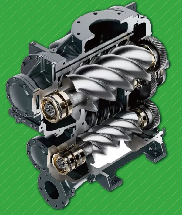 Cutaway illustration of a SEIZE AIR two-stage screw airend